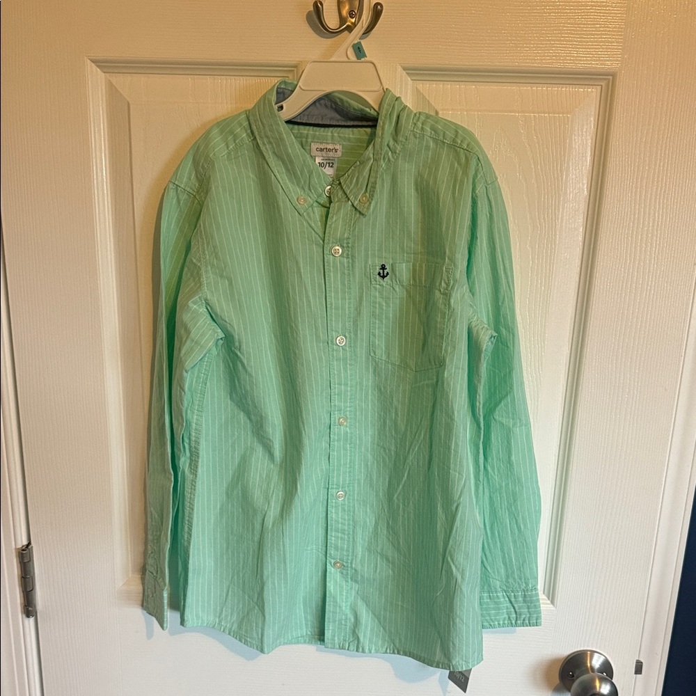 Carter's Light Green Striped Button-Down Shirt